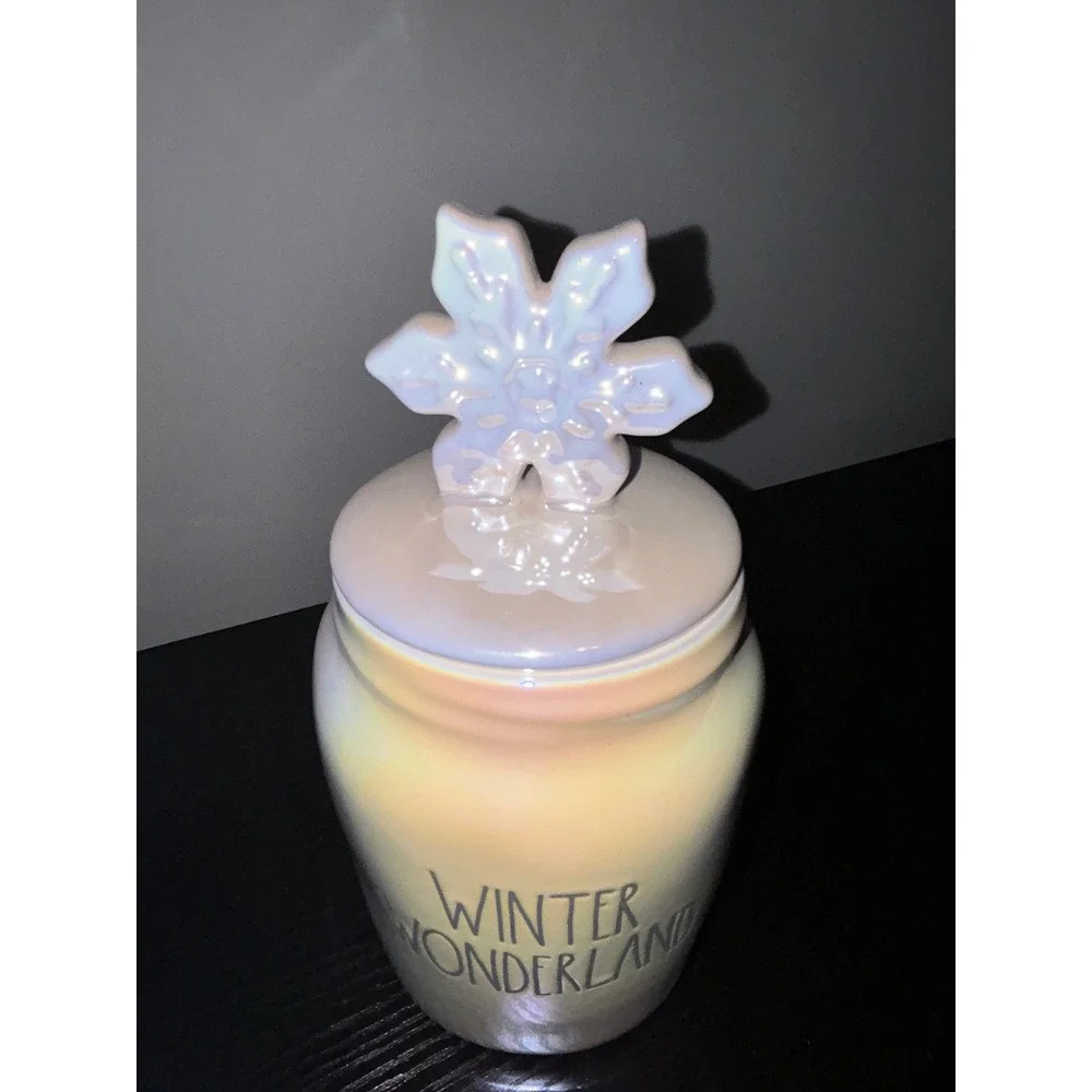 Rae Dunn Winter Wonderland Iridescent Snowflake Canister Ceramic Jar Magenta